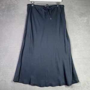 Madewell Midi Skirt 12 Navy Blue Drawstring Bias Cut Satin Crepe Slip NWT